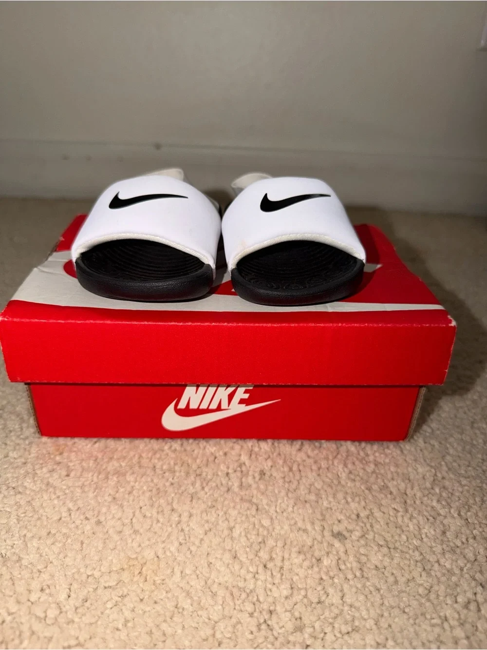 Nike Kids White and Black Slide Sandals